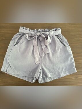 Thread & Supply Grayish Blue Paperbag Tie-Waist High Rise Shorts